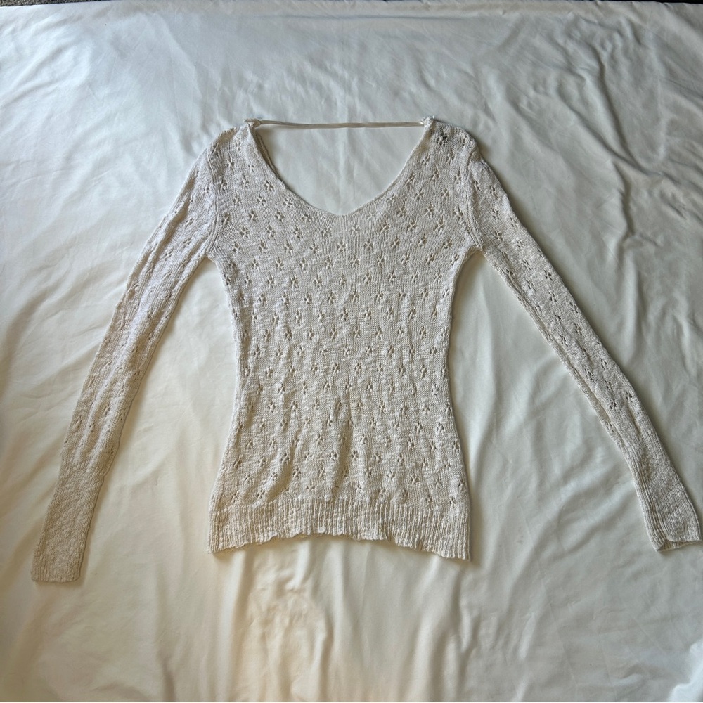 Crochet knit long sleeve long sleeve cream top